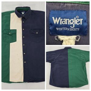 Vintage Wrangler Western Shirt Mens XL XXL Short Sleeve Brush Popper Pearl Snap